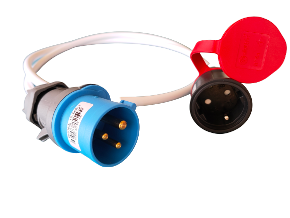 Karavan Enerji Kablosu 3/16A Fiş + Kauçuk Uzatma Priz (1,2 m)